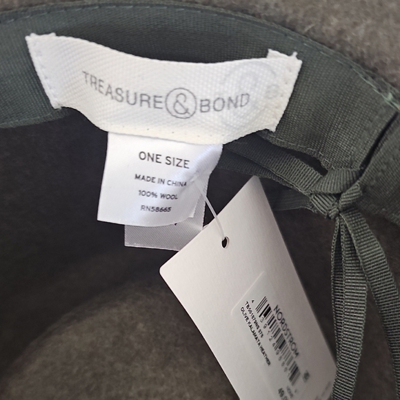 NWT Treasure & Bond Double -Braid Wool Felt Fedora Adjustable Hat Olive - Picture 11 of 16